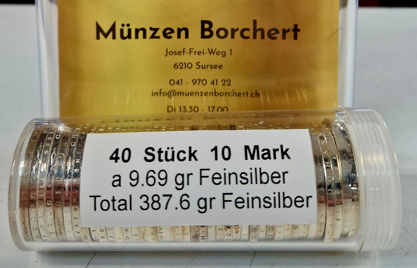 Deutschland Tube mit 40 Stück 10 Mark Gedenkmünzen